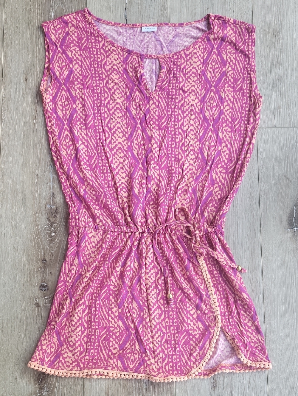Pink Patterned Drawstring Waist Dress